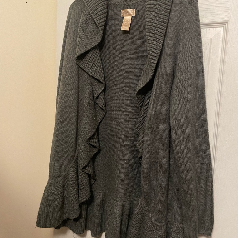 Miss Tina Gray Ruffle Cardigan